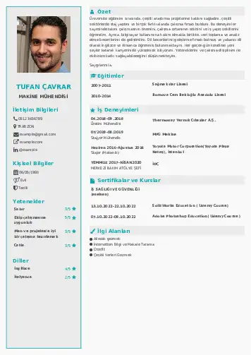 Makine Mühendisi Cv Örnekleri cv indir